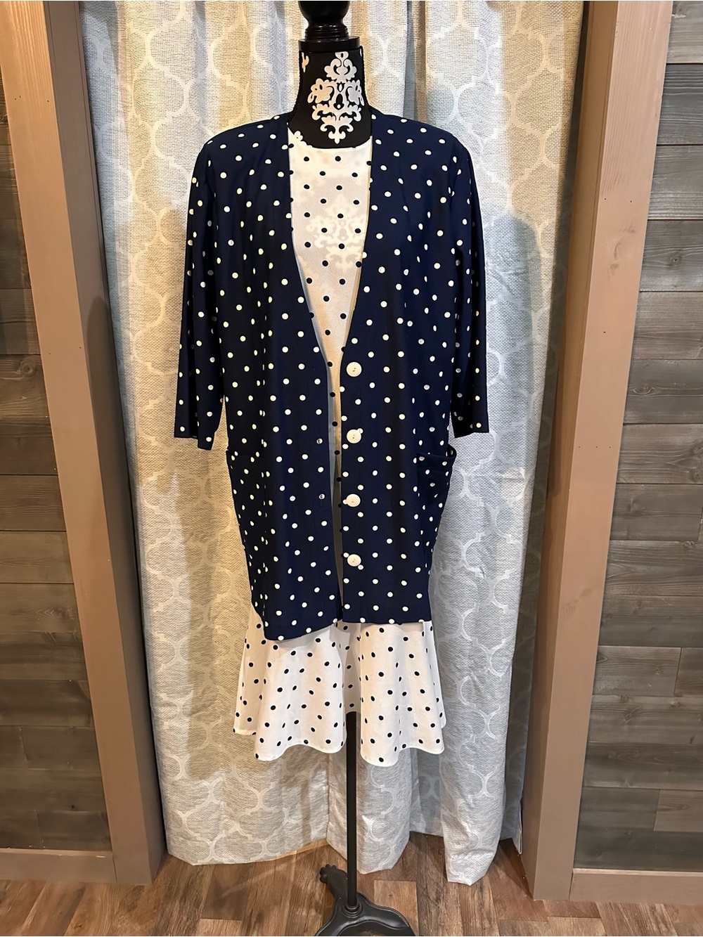 Vintage 80s Tabby II Navy/White Polka Dot Button jacket vintage sz 16W
